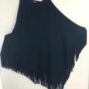 Neiman Marcus Black Suede Fringe Poncho